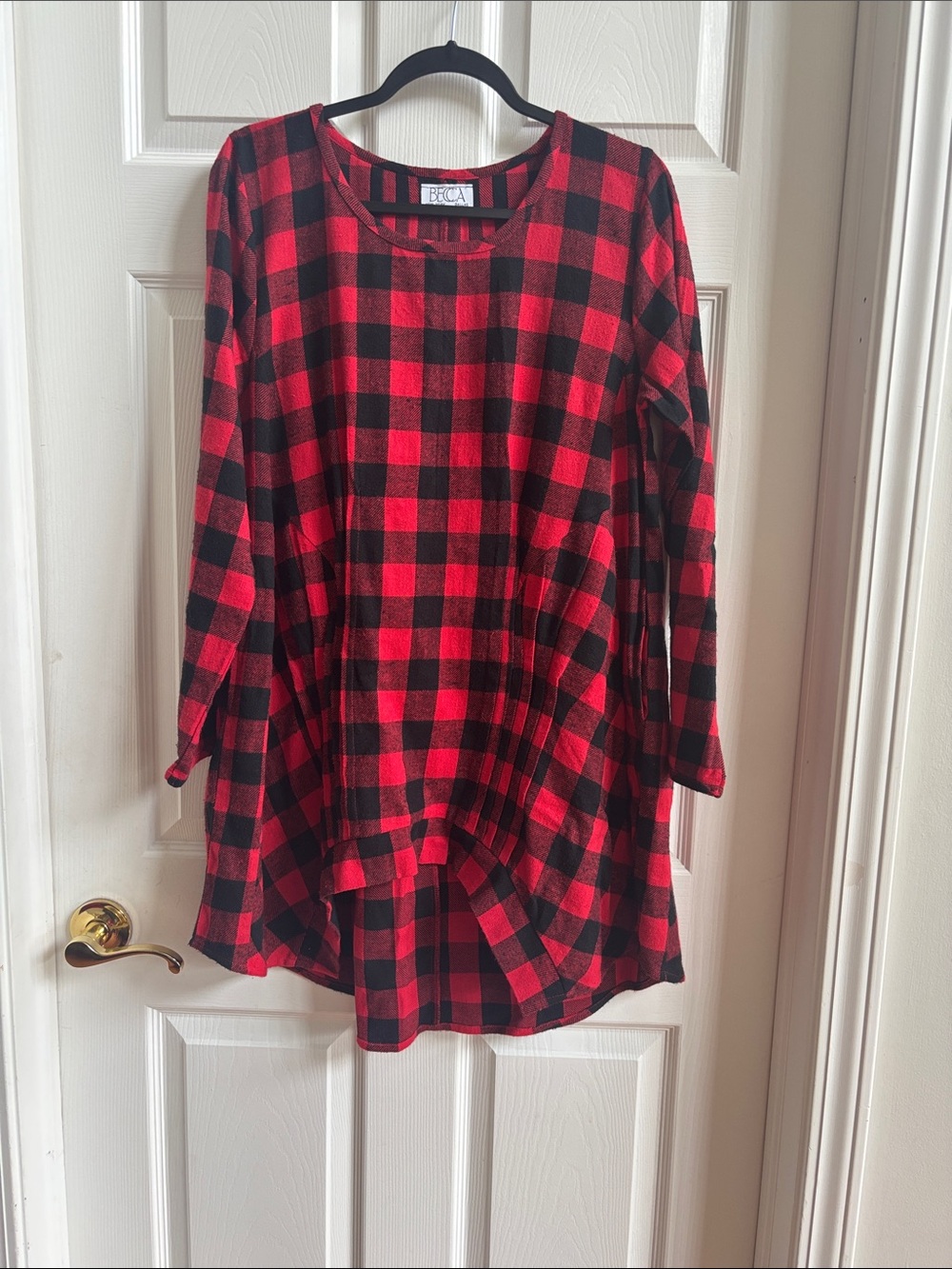 BECCA Red and Black Buffalo Plaid Casual Tunic Dress
